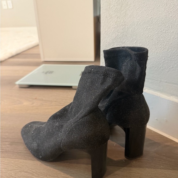 Black Glitter Sock Booties with Heel - Picture 2 of 2
